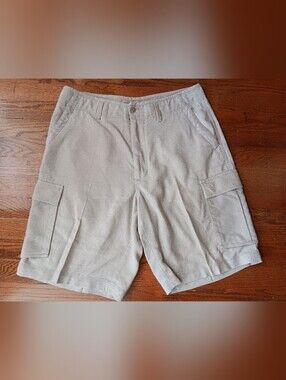 Tommy Bahama Relax Men’s Size 32 Silk Linen Rayon Cargo Shorts Beige Tan